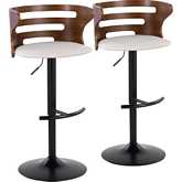 Cosi Adjustable Swivel Bar Stool in Black Metal, Walnut Wood & Cream Leatherette (Set of 2)